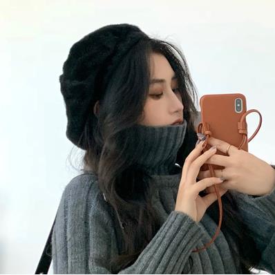 Gorros de estilo coreano harajuku para mujer, boina cálida con personalidad, vintage, kawaii, otoño e invierno,: Negro