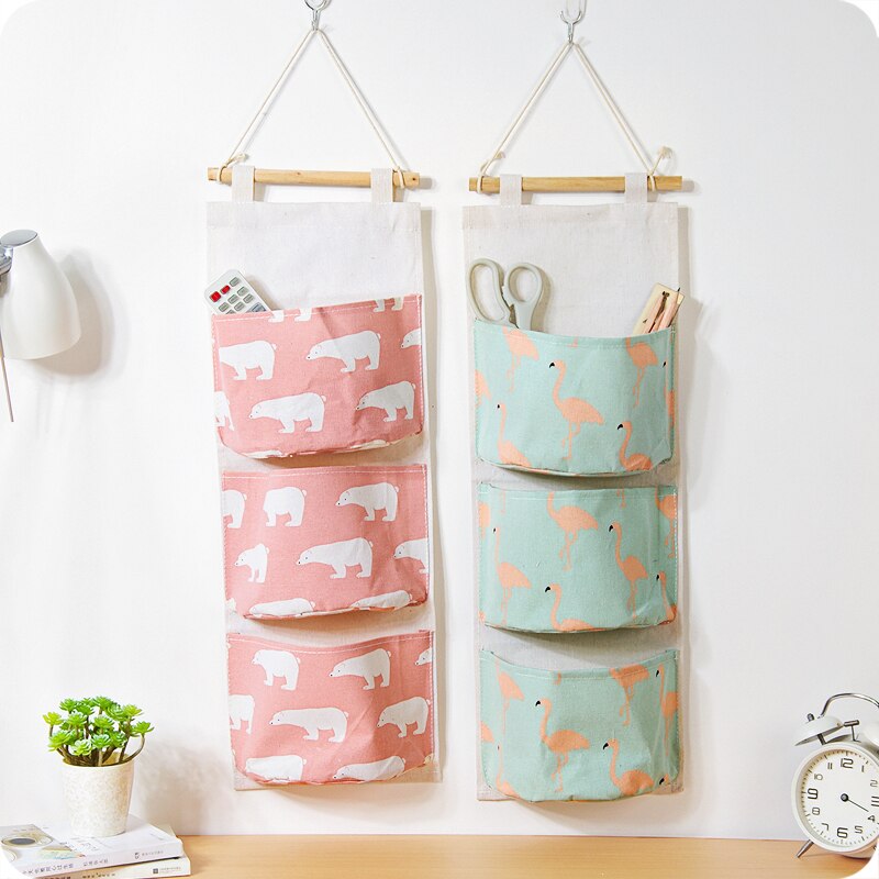Nueva bolsa de almacenamiento para colgar en la pared de tela de algodón para organizar un bolsillo de almacenamiento para decorar la cocina, el baño y la sala de estar 65631