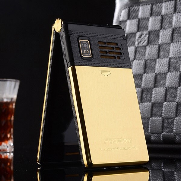 Téléphone portable professionnel à écran tactile de 3.0 pouces pour hommes, avec touche sos rapide, corps en métal, téléphone portable non intelligent pour seniors de  m2 p302 pouces: Ajouter un casque / Or noir