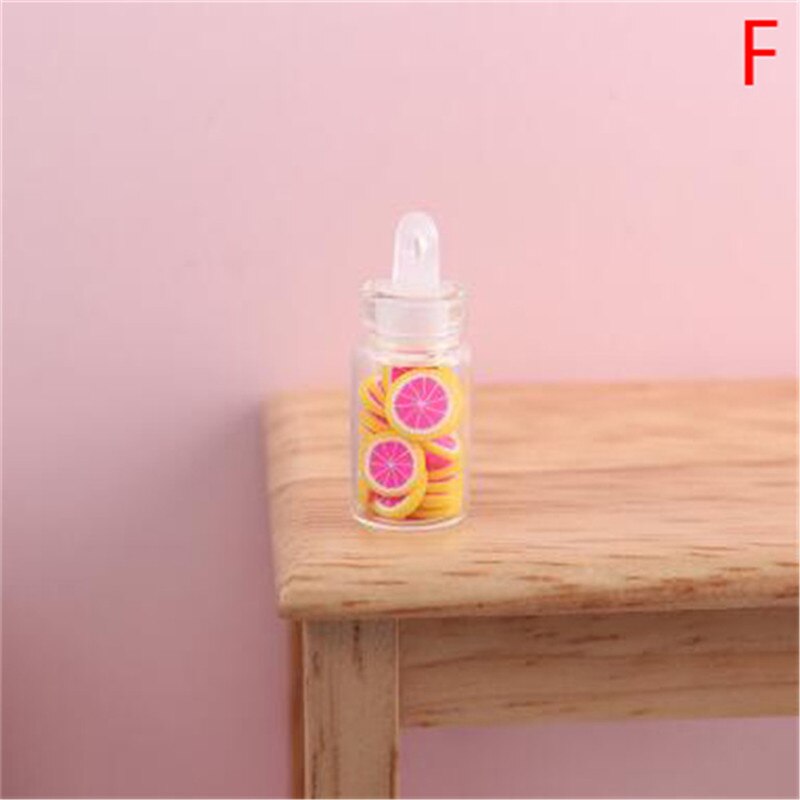 Mini Fruit Slices Glass Bottle Storage Jar Wooden Lid Toy Doll Accessories 1:12 Dollhouse Miniature: F
