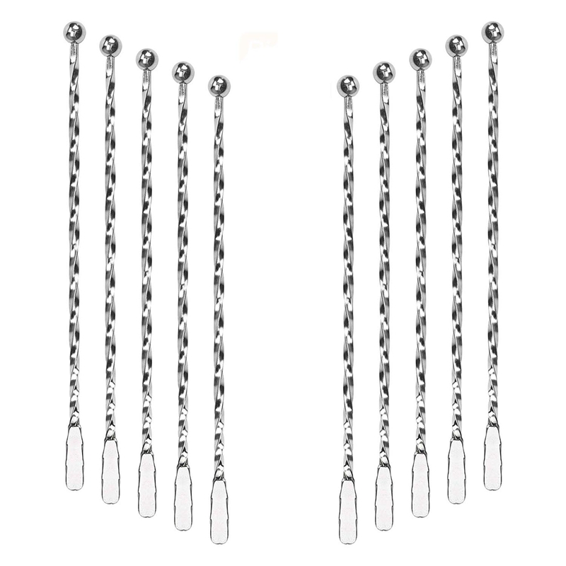 Cocktail Stirrers Set of 10 Stainless Steel Bar Mixing Spoon Cocktail Mixing Spoon 22cm: Default Title