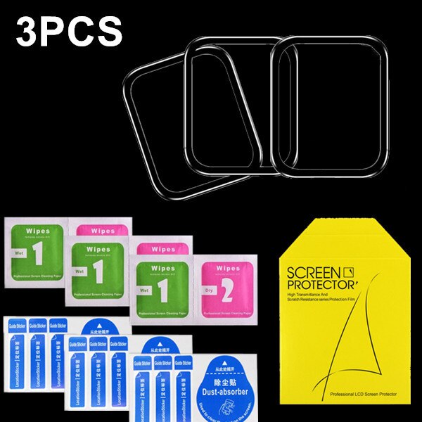 Full Coverage Screen Protector For Apple Watch 6 5 4 3 2 38mm 42mm Protective Film iWatch Soft Glass For Apple Watch Accessories: Black-3PCS / For 40mm