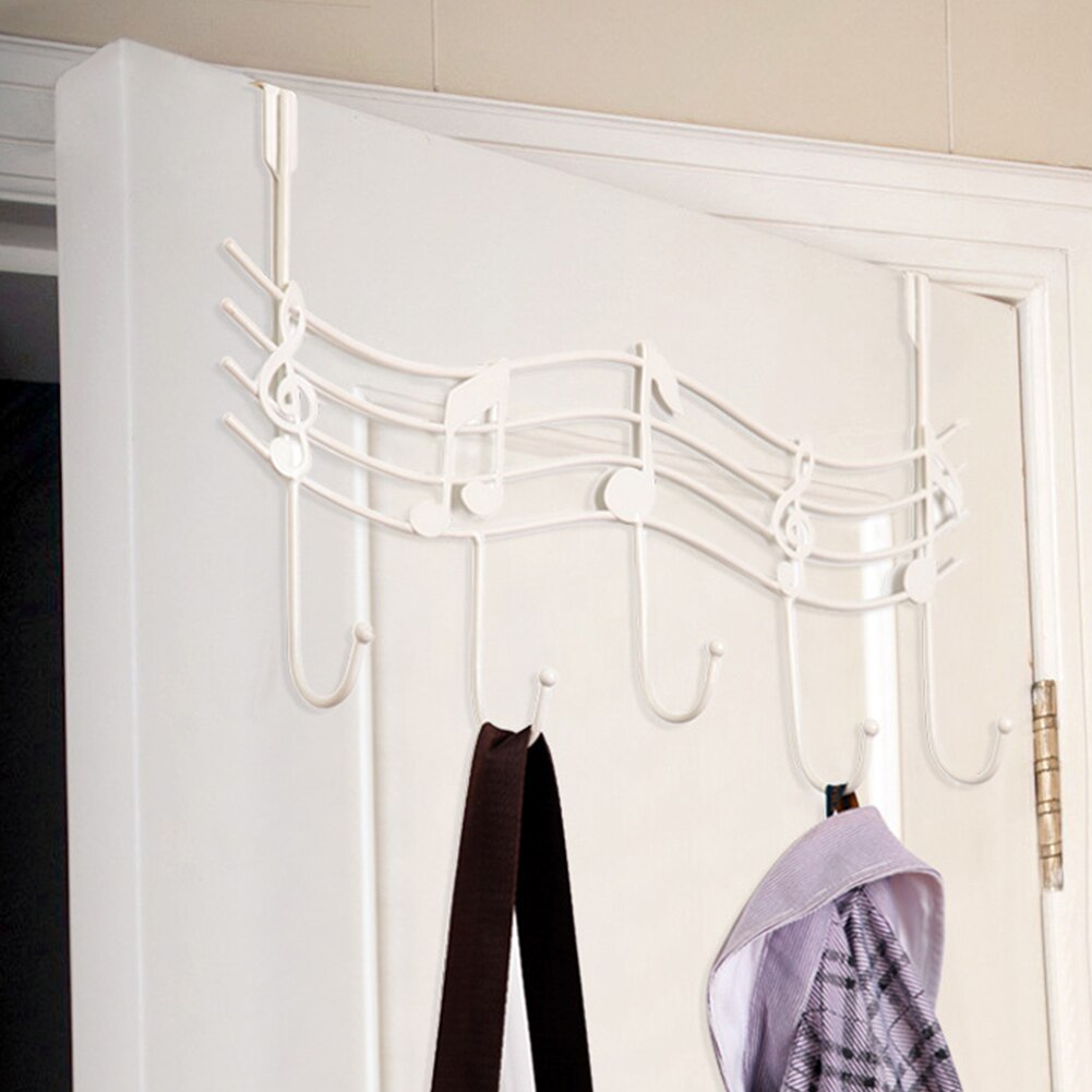 5 Hooks Music Wall Hook Door Hanger Kitchen Storage Rack Cupboard Hanging Hook Shelf Bathroom Organizer Bags Clothes Holder: white