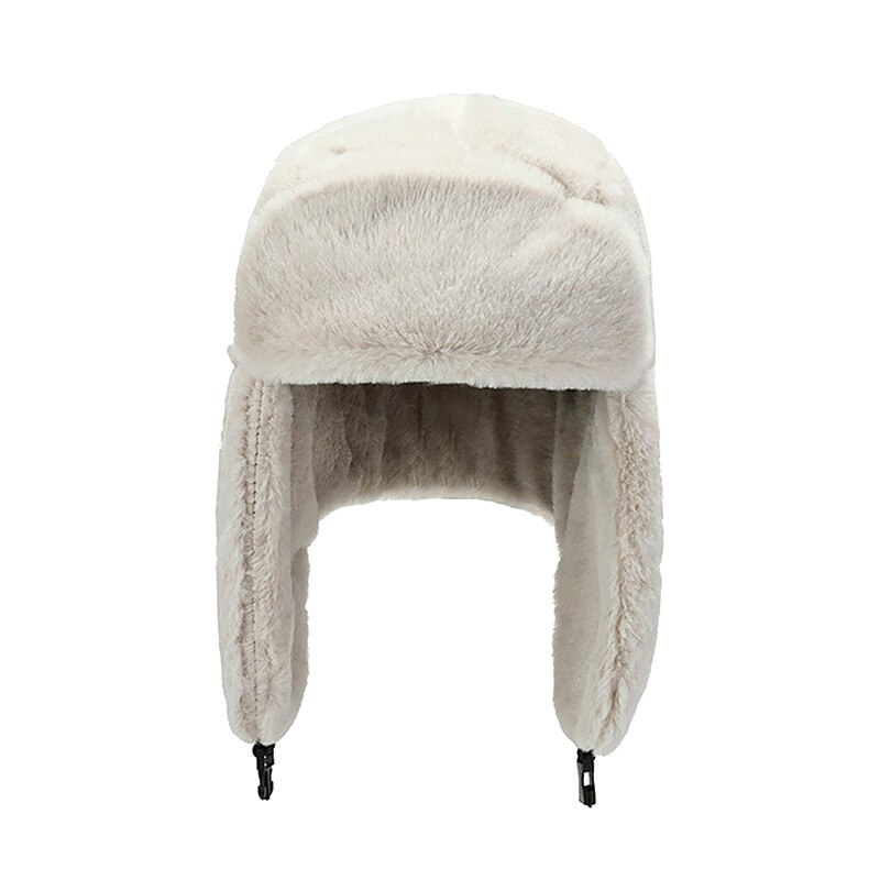 Gorro de esquí de invierno para ciclismo, orejeras cálidas, gruesas, de felpa, con orejeras, para hombres y mujeres, de piel sintética, a prueba de viento, estilo bombardero ruso