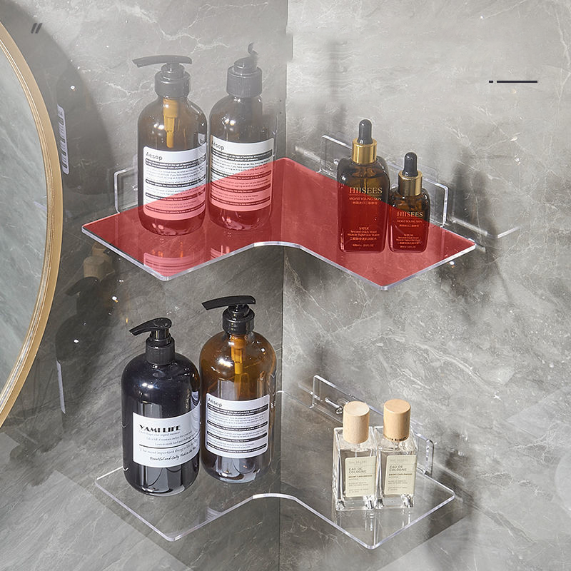 Estantería flotante de esquina de acrílico para baño, estantería protectora para artículos de cosmética, estante de almacenamiento transparente para colgar en la pared de la cocina