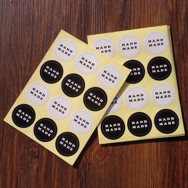 102pcs Round Black and white Scrapbooking Hand Made Paper Labels Seal Sticker, DIY Self-Adhesive Sticker Dia.3.5cm