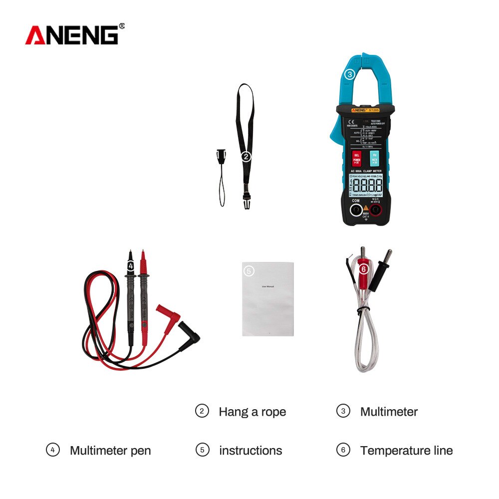 ANENG ST205 Mini Digital Clamp Meter Analog Multimeter Strom Klemmen DC/AC Intelligente AUTO Range Meter mit Temperatur Tester: ST205 blue min