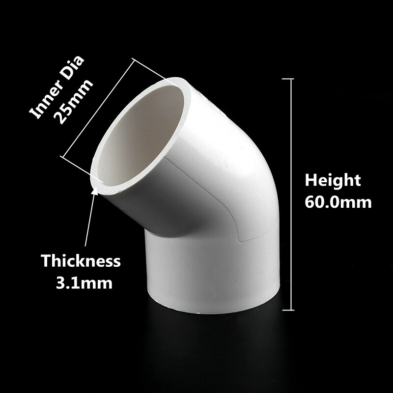 1pc I.D 20~63mm PVC Pipe 45° Equal Elbow Connector Water Supply Pipe Fittings Fish Tank Accessories Irrigation Aquarium Adapte: 25mm inner diameter