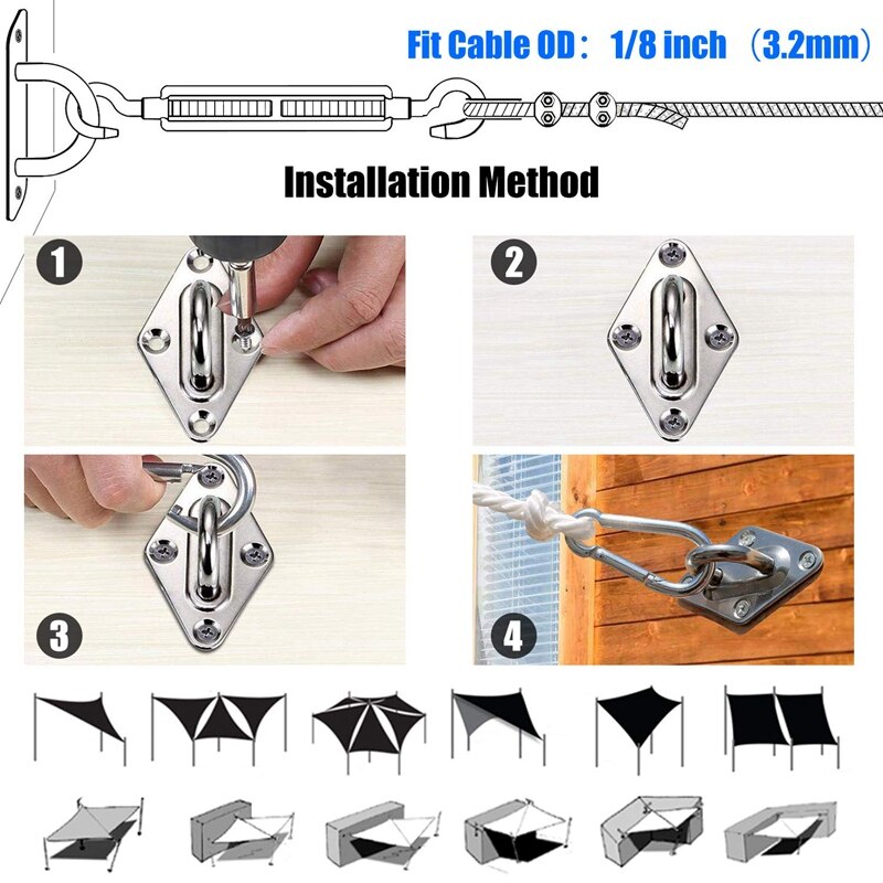 26Pcs Shade Sail Hardware Kit 5 Inch for Triple-cornered Rectangle and Square Sun Shade Sails Installation Hardware Kit