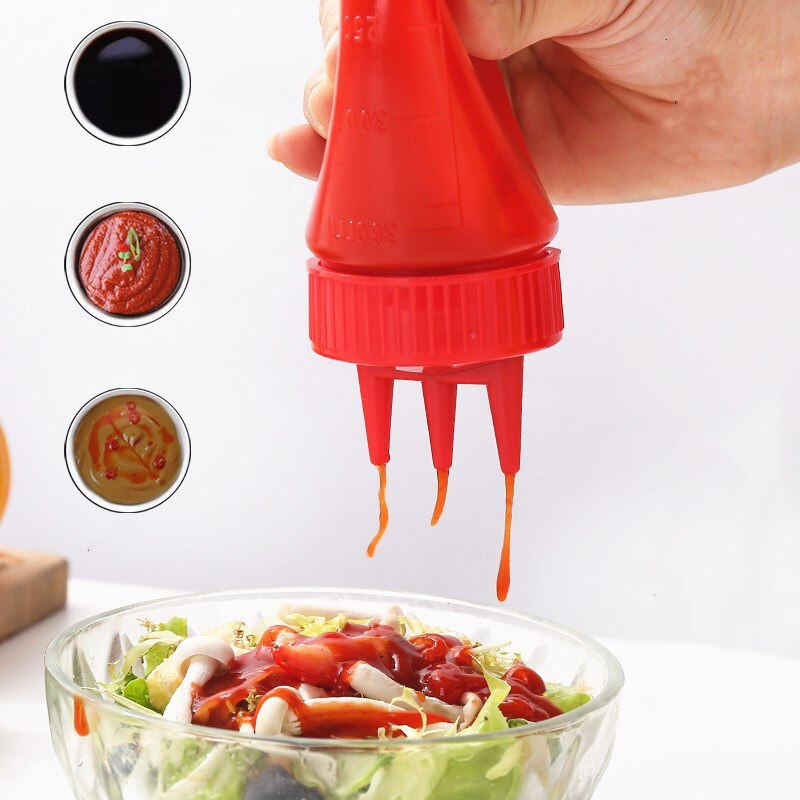 Food Grade 3 Gaten Twist Cap Plastic Squeeze Fles Ketchup Mosterd Mayo Sauzen Olijfolie Flessen Keuken Gadget