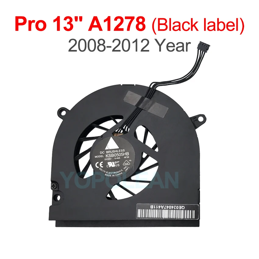 Oryginalny wentylator procesora laptopa dla Macbook Pro 13 "wentylator A1278 2008-2012 ZB0506AUV1-6A: Black