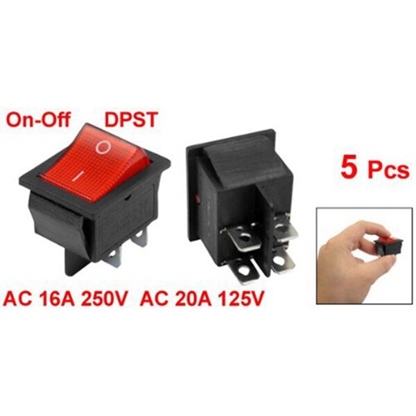 5Pcs Red Illuminated Light On/Off Dpst Boat Rocker Switch 16A/250V 20A/125V Ac &amp; 5Pcs Spdt On/Off/on Mini Black 3 Pin Rocker Swi