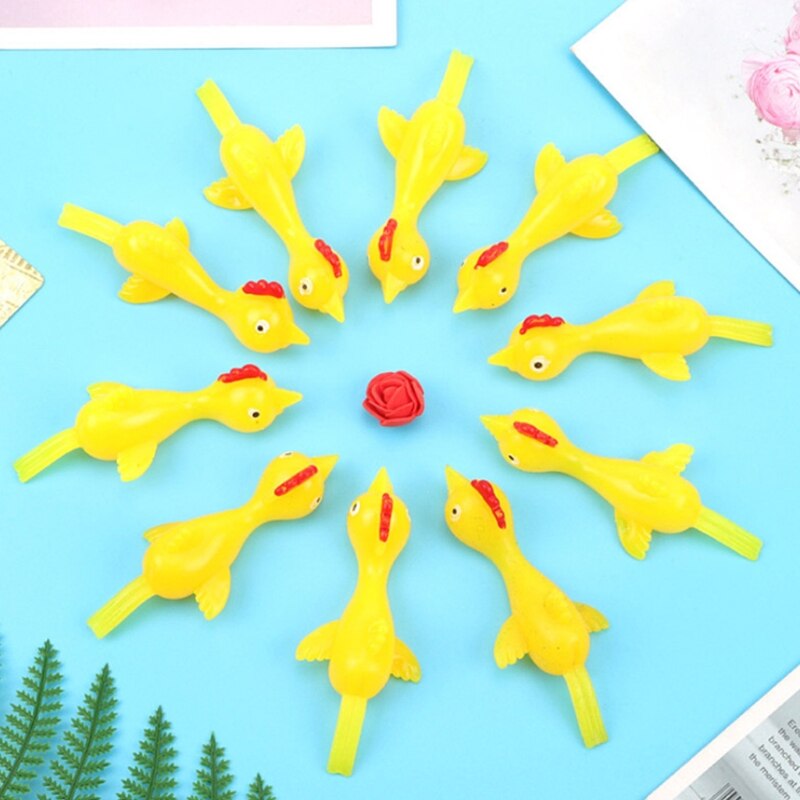 12 Stuks Grappige Lach Rubber Kip Stretchy Vliegende Turkije Vinger Vogels Sticky Fidget Speelgoed Voor Kids Volwassenen