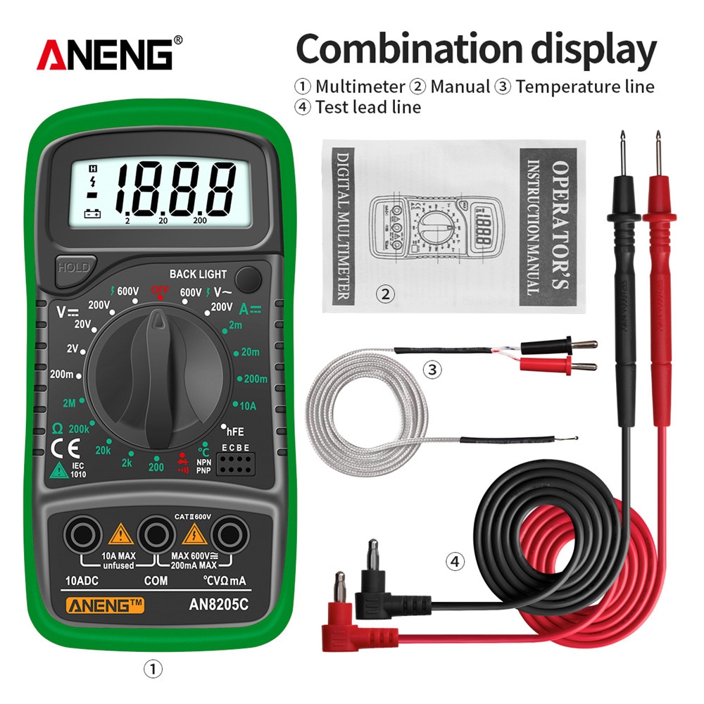 Xiaomi ANENG AN8205C Digital Multimeter AC/DC Ammeter Volt Ohm Tester Meter Multimetro With Thermocouple LCD Backlight Portable