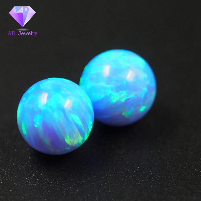 Lab Created Opal beads OP06 Blue Azure Opal Full Drilled Ball Opal Beads