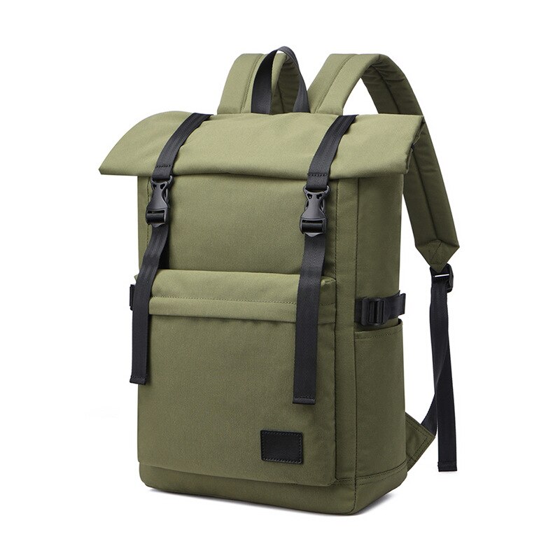 Vzva 2020 mænds rygsæk afslappet college stil lærred vandtæt college student skoletaske business computer rygsæk: Militærgrøn