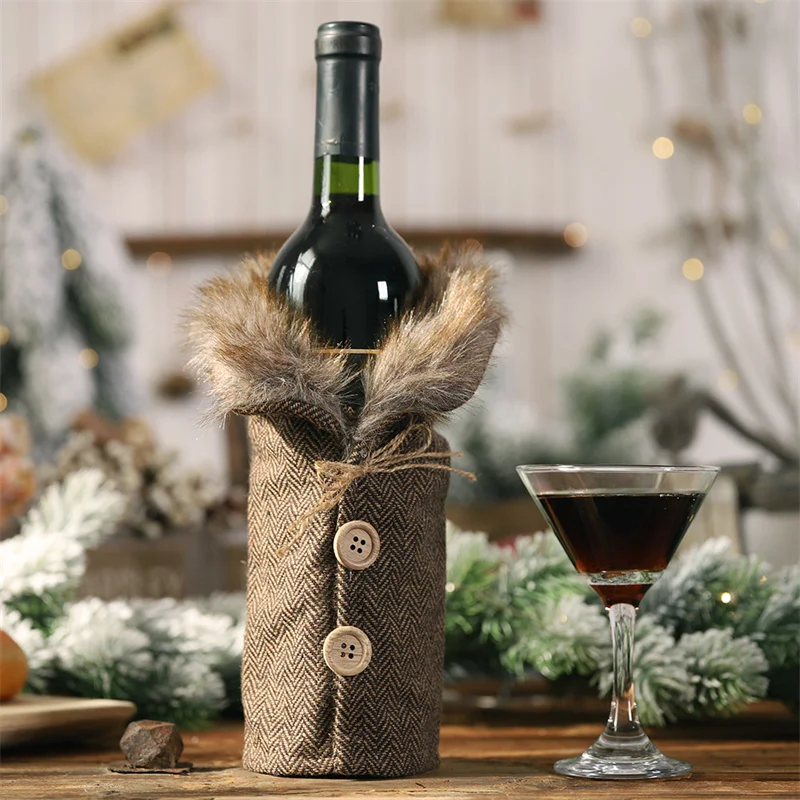 Kerst Wijnfles Hoesjes Tas Kerst Strik Smoking Champagne Fles Cover Rode Vrolijke Kerst Tafel Decoraties Voor Thuis: Light Grey