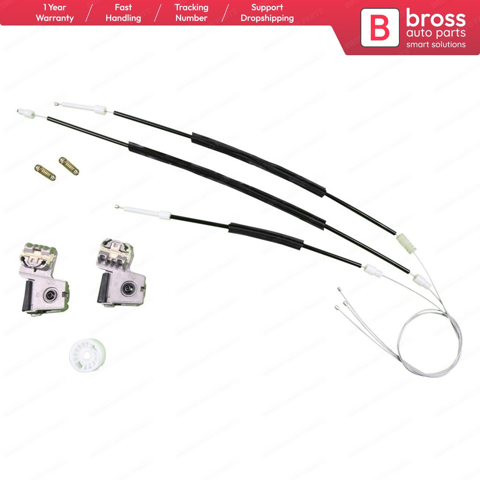 Bross Auto Parts BWR412 Electrical Power Window Regulator Repair Kit Front Right Door for Peugeot 607 99 with Metal Bracket