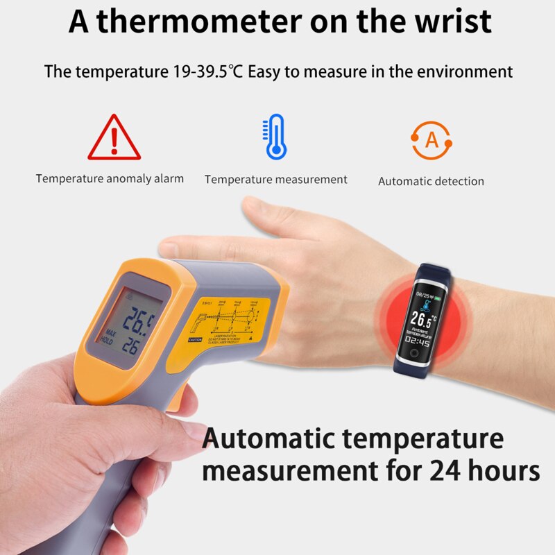 Sheli  t4 bluetooth temperatuur smartwatch  ip67 waterdichte hartslagmeter en lichaamstemperatuurmeter voor ios en android