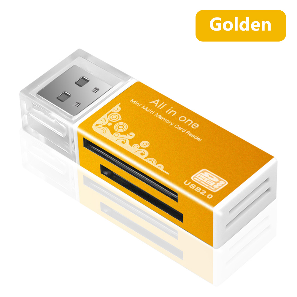 Lector de tarjetas múltiples de aluminio todo en uno, adaptador de lector de tarjetas de memoria para tarjeta Micro TF SD SDHC MMC MS Pro M2 MS Duo T-Flash Card: YELLOW