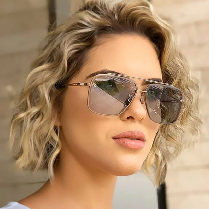 Gafas de sol de color degradado Gafas de sol con montura metálica grande para hombre Protección UV400 para mujer