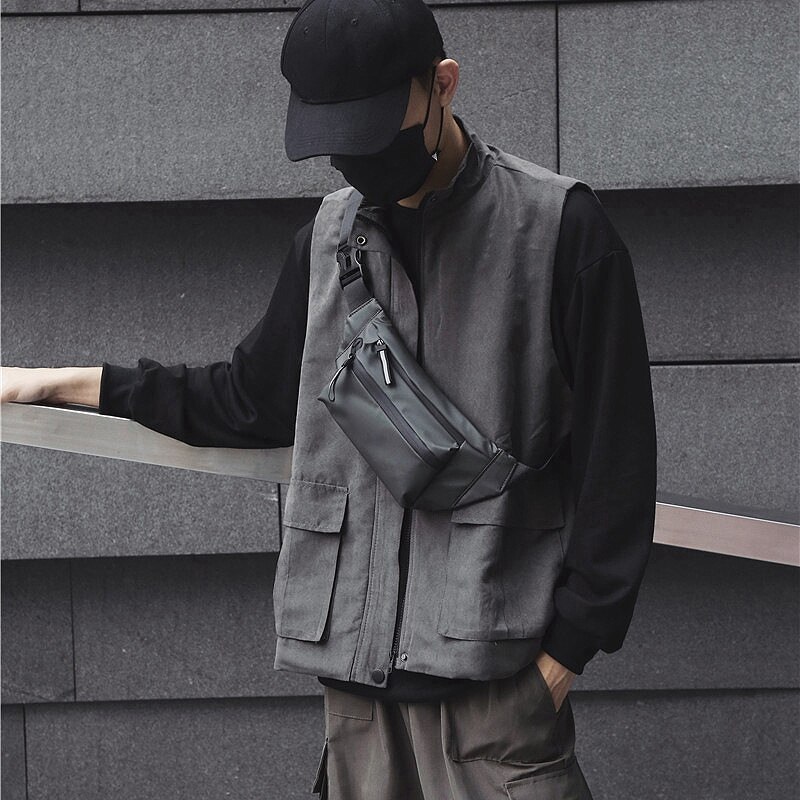 2x- mann-hüfttasche, brusttasche, outdoor-sport-umhängetasche, lässige reise-hüfttasche für herren, olivgrün & schwarz