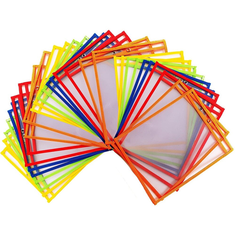 HD PVC Transparent Reusable Erasable File Bag Dry Erase Pockets With Pen Wipe Drawing Whiteboard Markers For Teaching Childen