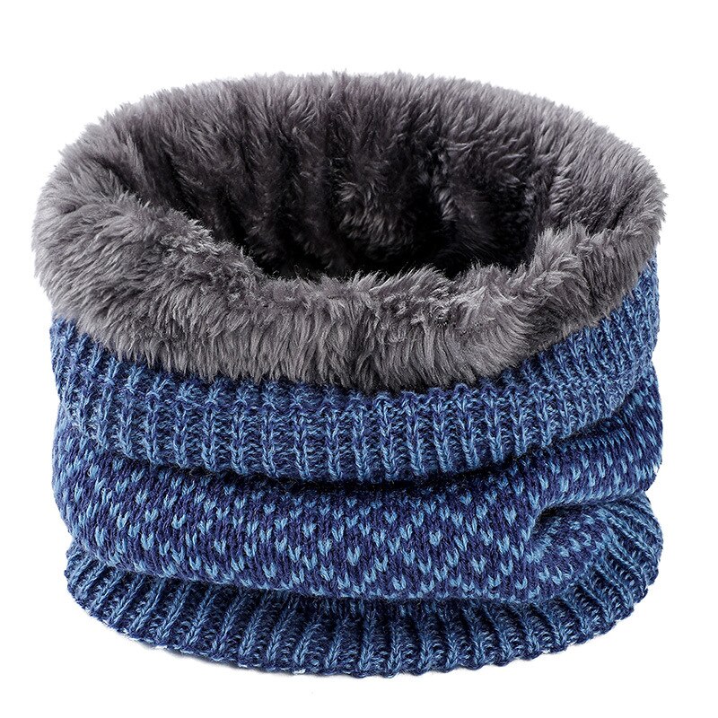 Winter Warm Plaid Thick Elastic Knitted Snood Scarf Ring Women Men Faux Fur Neck Tube Warmer Scarves Mufflers Collar: Blue