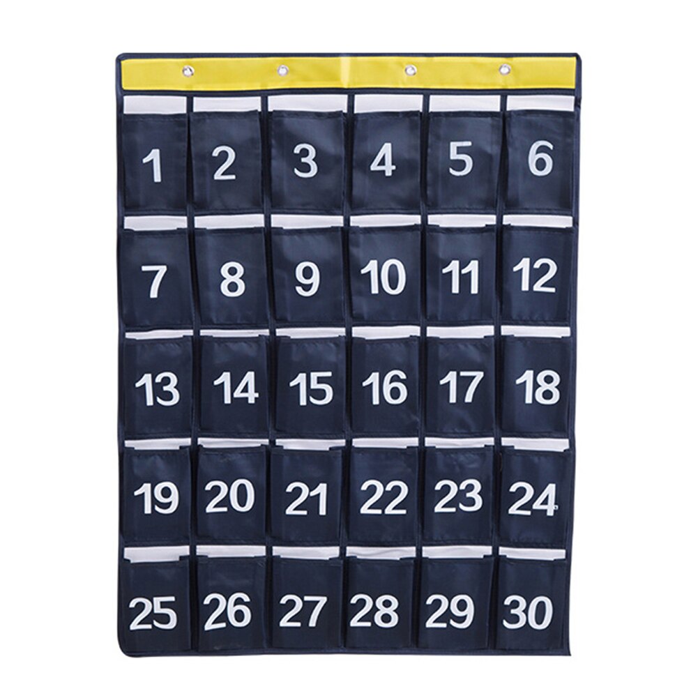 Portable 30 Pockets Classroom Wall Door Oxford Fabric Storage Hanging Bag Numbered Classroom Charts For Cell Phones Organizers: Navy