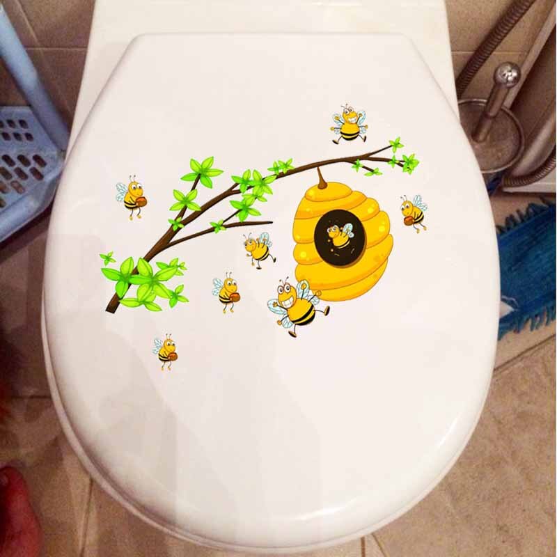YOJA-pegatina de dibujos animados para asiento de inodoro, pegatina de pared para decoración del hogar, T5-0952, abejas y panales, 22,2 x 14cm
