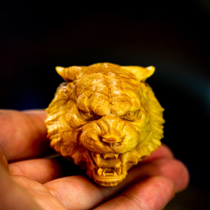 Statue porte-bonheur en buis de 5cm et 6cm en forme de tête de tigre, pendentif du zodiaque chinois Feng Shui, décoration de maison