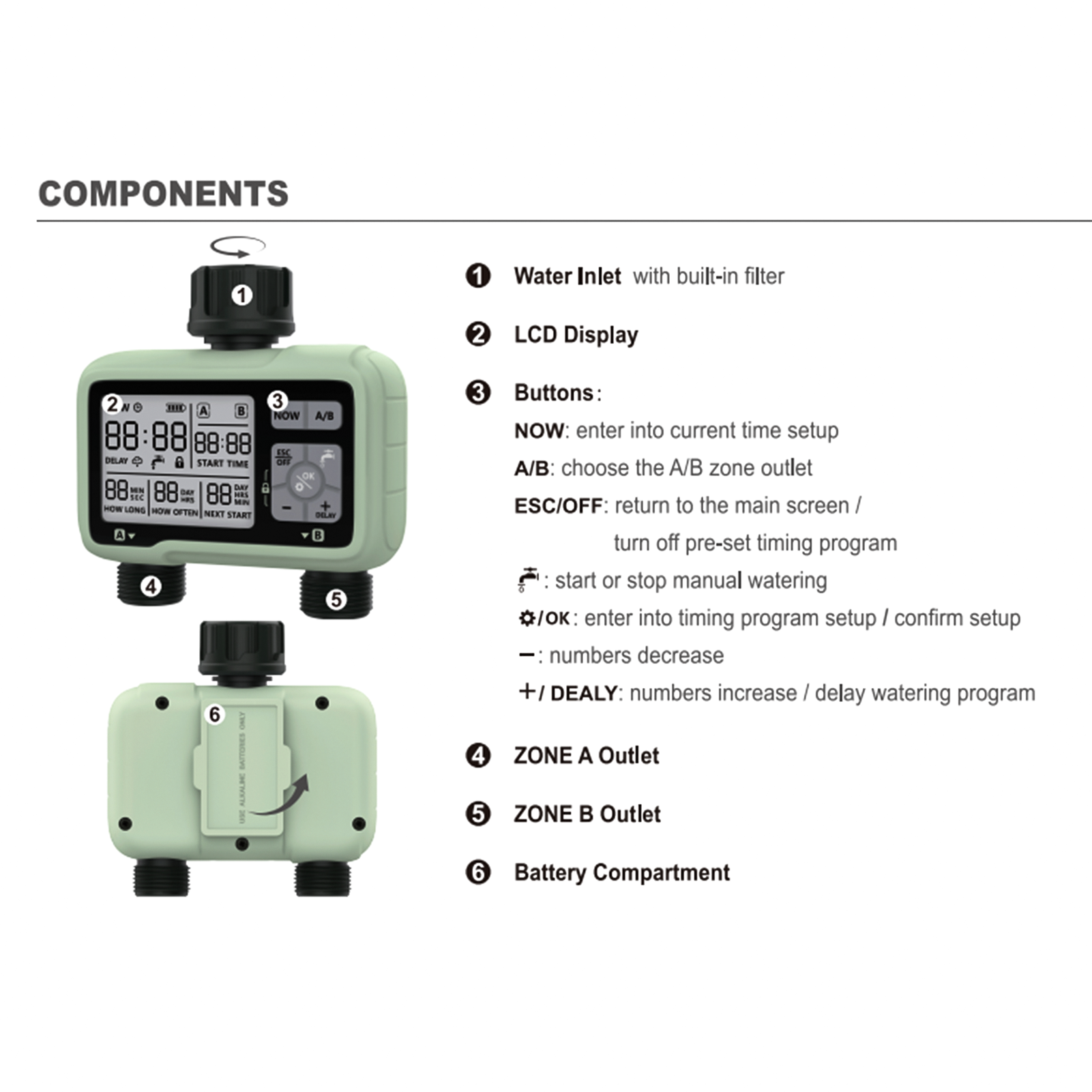 2-Outlet Digital Water Timer IPX5 Waterproof Programmable Garden Sprinkler with LCD Display Automatic plant watering system