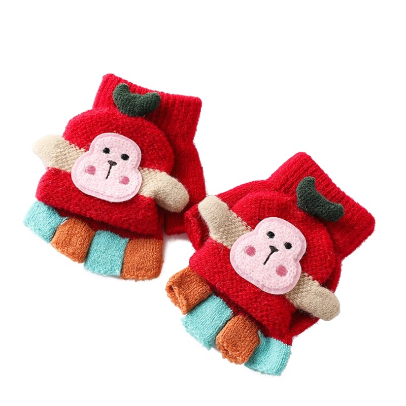 Winter Winddicht Gebreide Handschoen Voor Leerling Kids Huidvriendelijke Half Vinger Wanten 87HD: Red