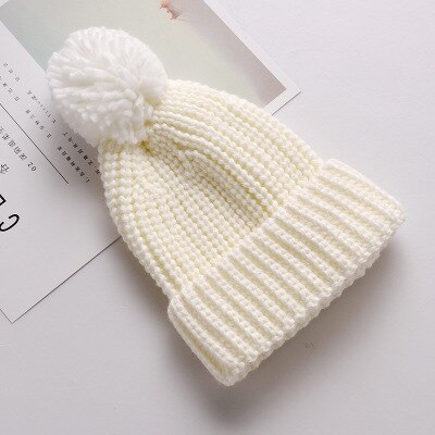 Kinderen meisjes baby muts gebreide wollen tijk muts met omslag herfst en winter warme muts twee ballen: Wit