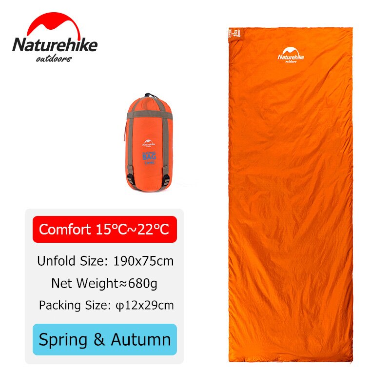 Naturehike Slaapzak Ultralight LW180 Waterdicht Katoen Slaapzak Natuur Wandeling Zomer Outdoor Wandelen Camping Slaapzak: Orange - 190x75cm