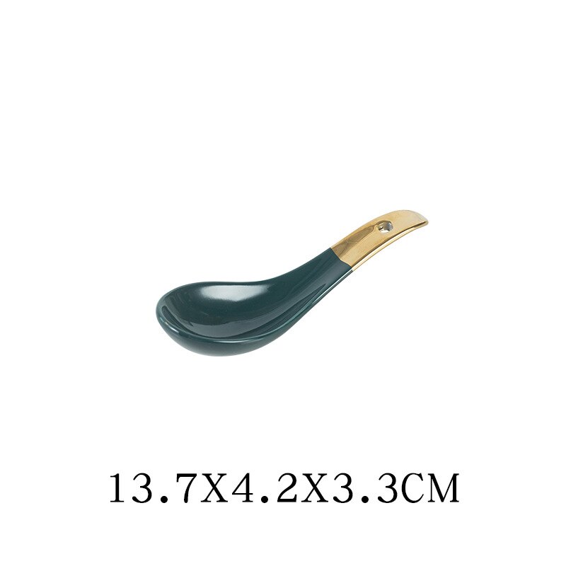 Nordic Stijl Groene Keramische Goud Inlay Diner Plaat Steak Food Lade Servies Rijke Soepkom Fruit Dessert Servies Set: 2Pcs Small Spoon
