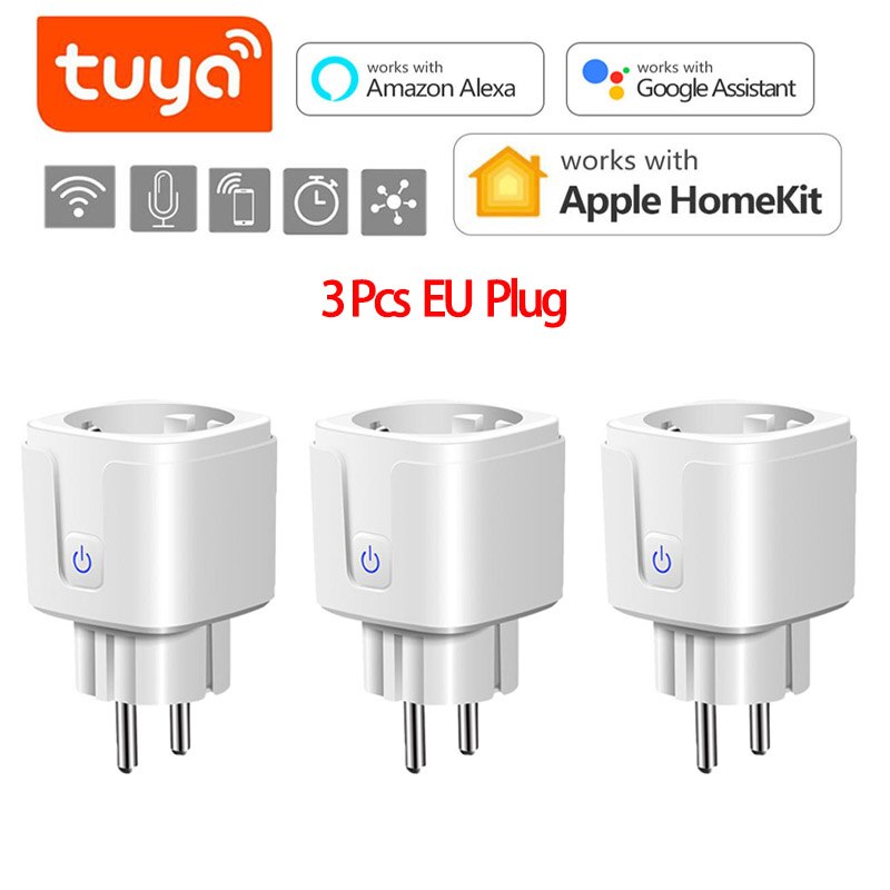 Smart Plug WiFi Socket 16A EU Power Monitor Timing Function Socket Works With Alexa Google Home For Apple HomeKit/Smart Life App: 3 Pieces