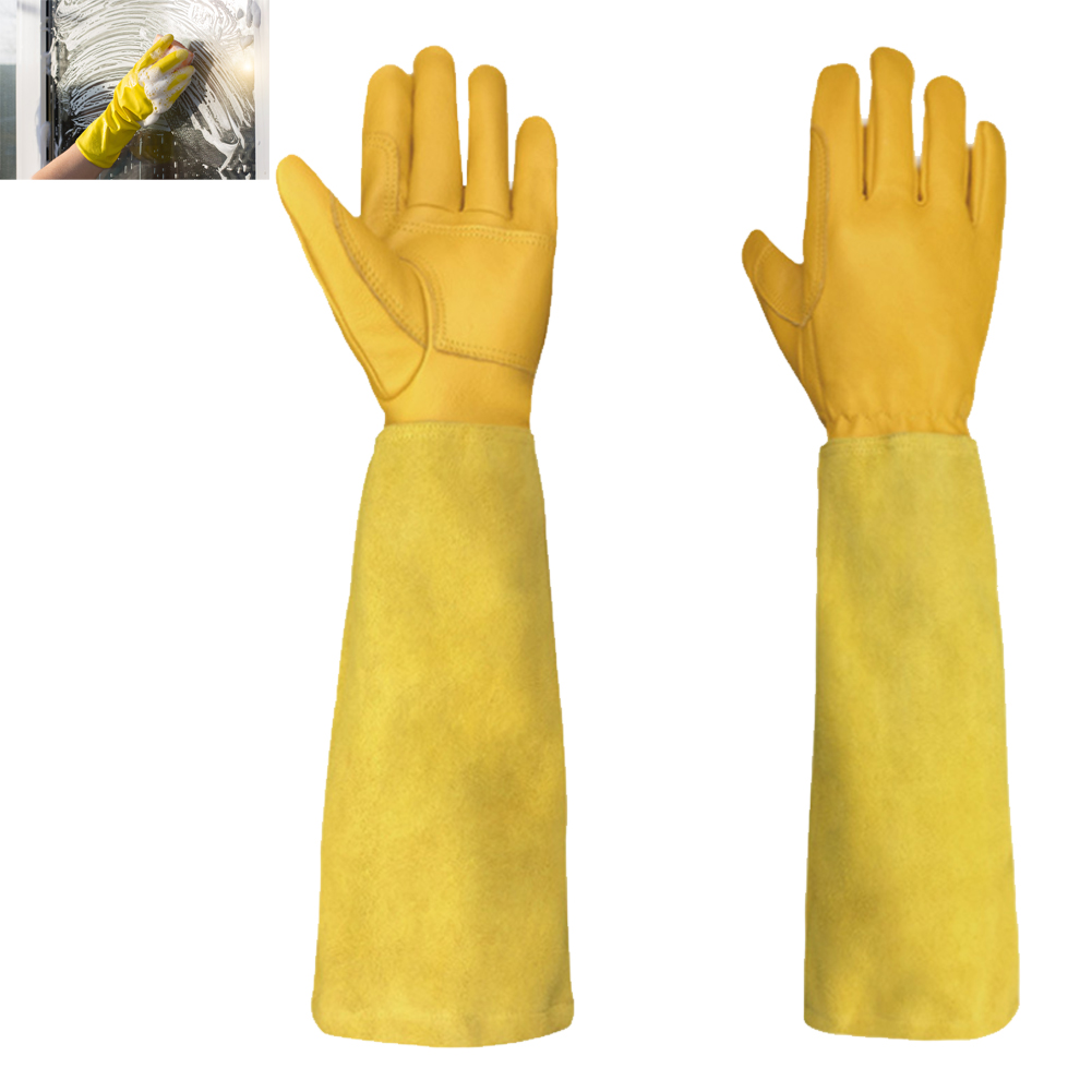 1pair Rose Pruning Protection Gardening Gloves Thorn Proof Yard Artificial Leather Gauntlet Wear Resistant Men Women Long Sleeve