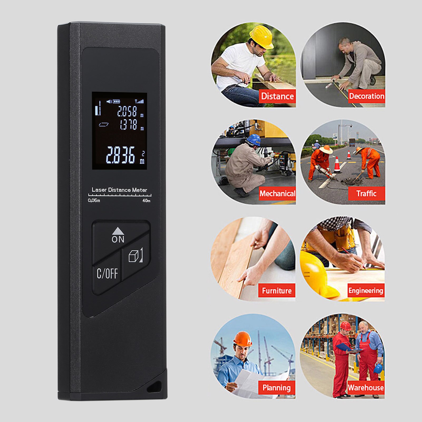 40M Handheld Rangefinder Aluminium Alloy Digital Mini Distance Measuring Meter Portable USB Charging Measurement Device for Area