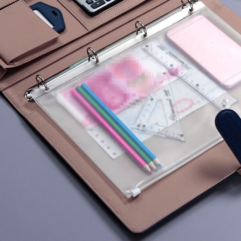 12PCS Transparent A4 PVC File Holders Standard 4 Holes Binder Zipper Folders Loose Leaf Document Pouch Storage Self-Styled Bag