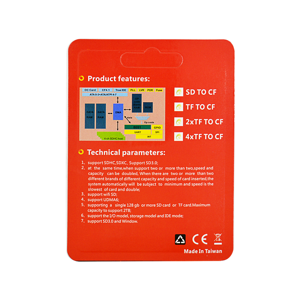 Chipal Micro Sd Tf Naar Cf Adapter Voor Microsd Sdhc Sdxc Naar Compact Flash Type I Geheugen card Met Retail Pakket
