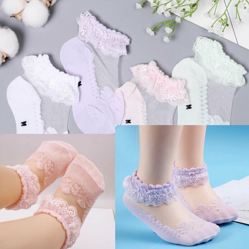 Free Lace Girls Baby Princess Kids Ankle Socks Frilly Infant Girl Toddler Pink White Short Sock