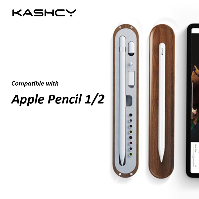 KASHCY Solid Wood Walnut Pencil Storage Box For Apple Pencil 1/2 generation accessories Tray