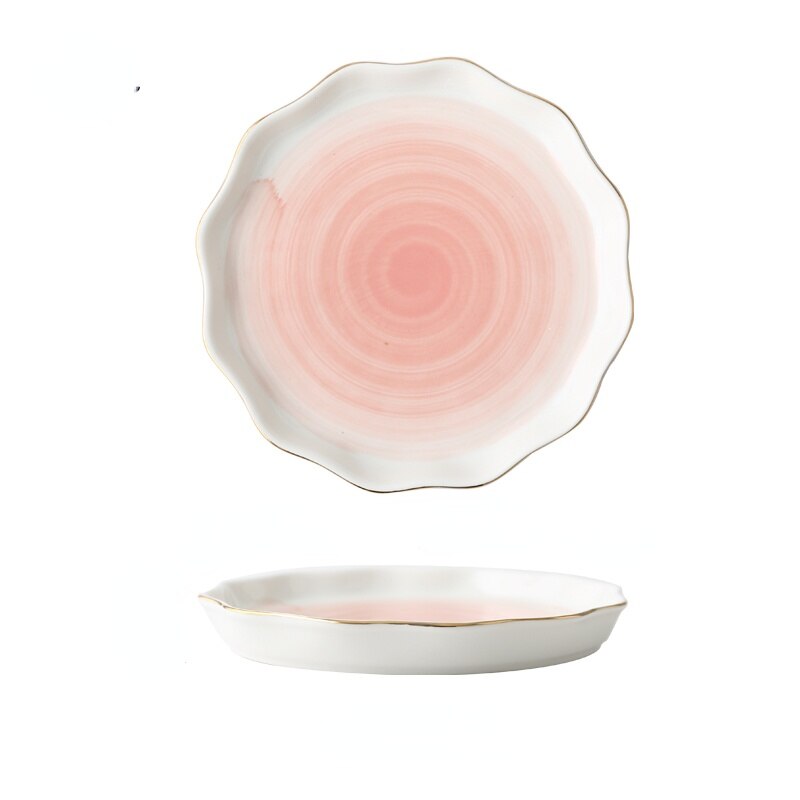 European Style Gold Rim Spot Ceramic Plate Rice Dish Fish Dish Steak Dish Western Dish Dessert Plate Tableware Set Decoration