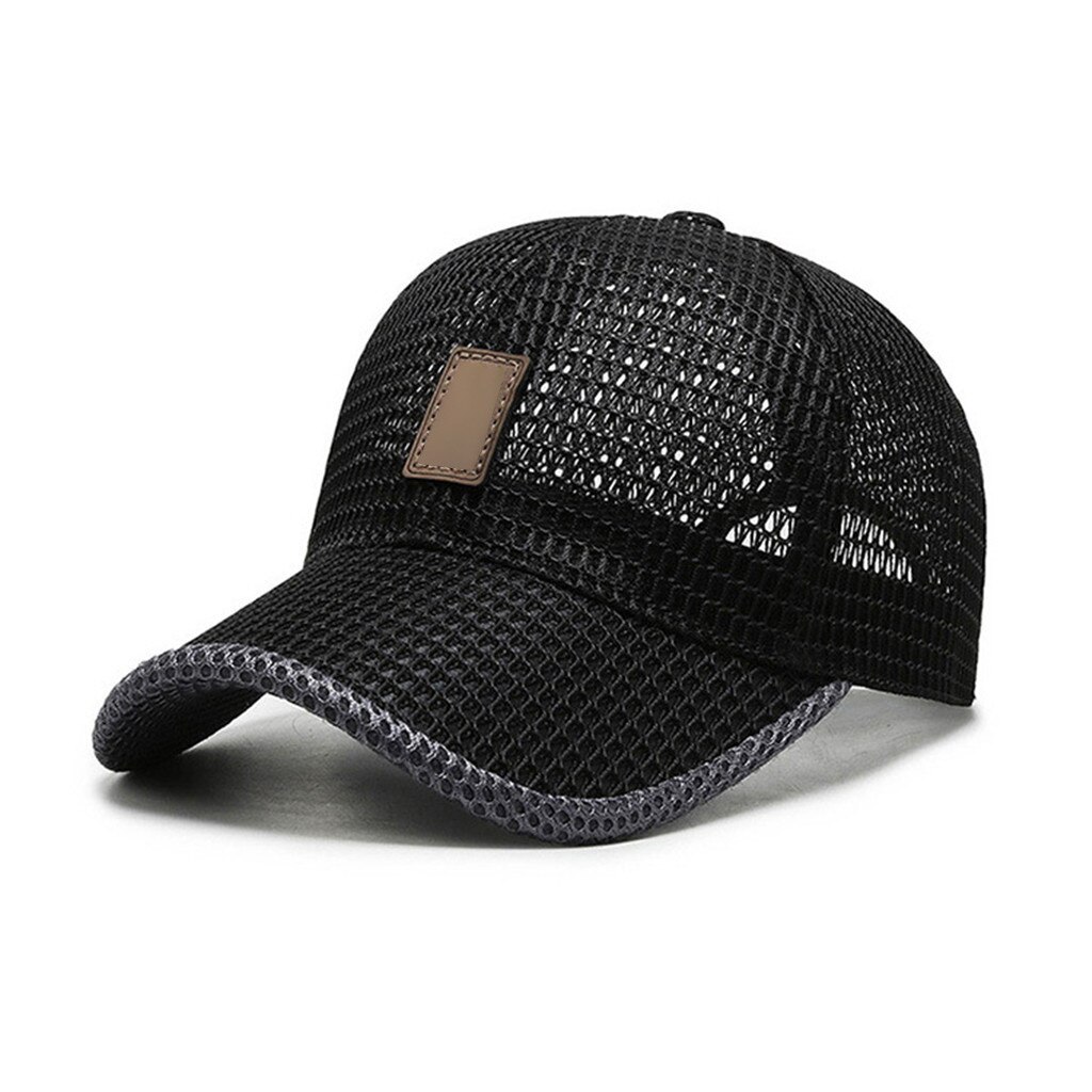 Summer Extended Eaves Full Mesh Baseball Cap Outdoor Breathable Shade Mesh Cap Adjustable Hat Women Men Straw Casual Hats: Black