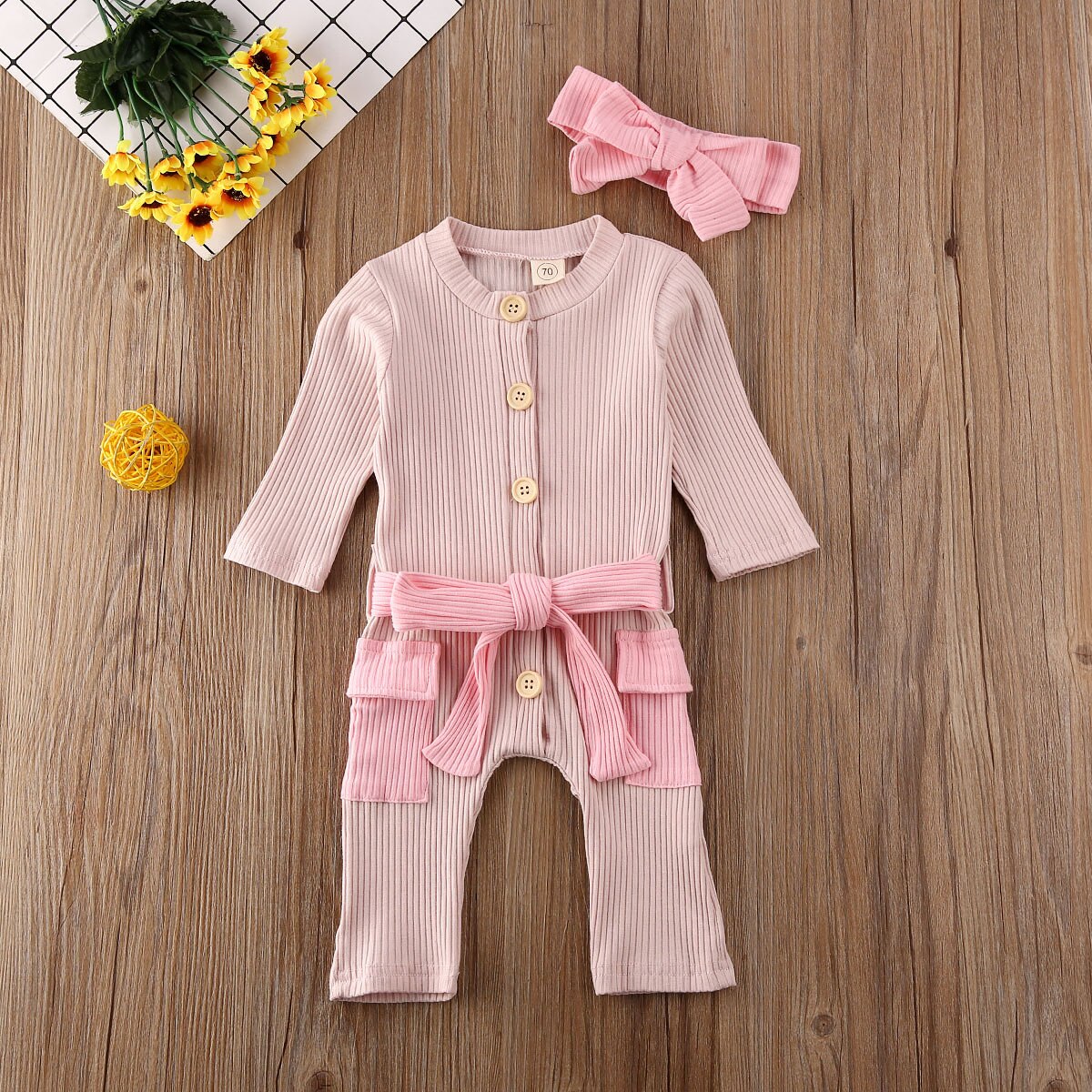 2pcs infantil bebê menina meninos macacão bandana 2pcs roupas de malha arco grande sólido manga longa macacão outfit