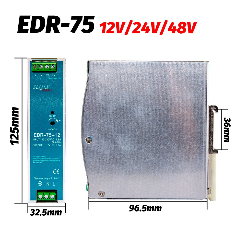 EDR-75 EDR-120 EDR-150 Single Output Din Rail Switching Power Supply 12V 24V 48V meanwell LED Driver