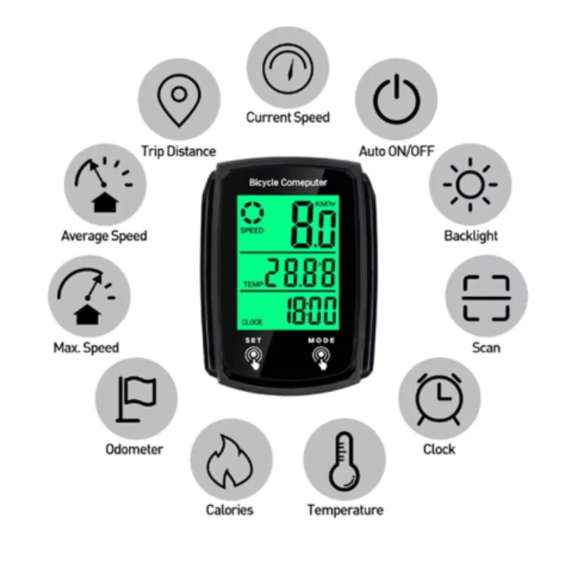 Bedrade fietscomputer met led-digitale snelheidsmeter, kilometerteller, touchscreen, waterdicht, met achtergrondverlichting