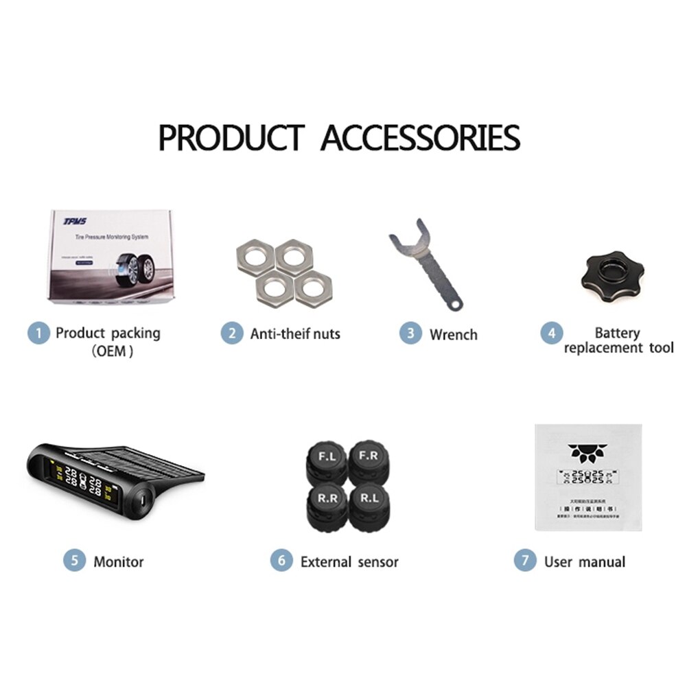 Smart Car TPMS Tyre Pressure Monitoring System Solar Power Digital LCD Display Auto Security Alarm Systems Tyre Pressur