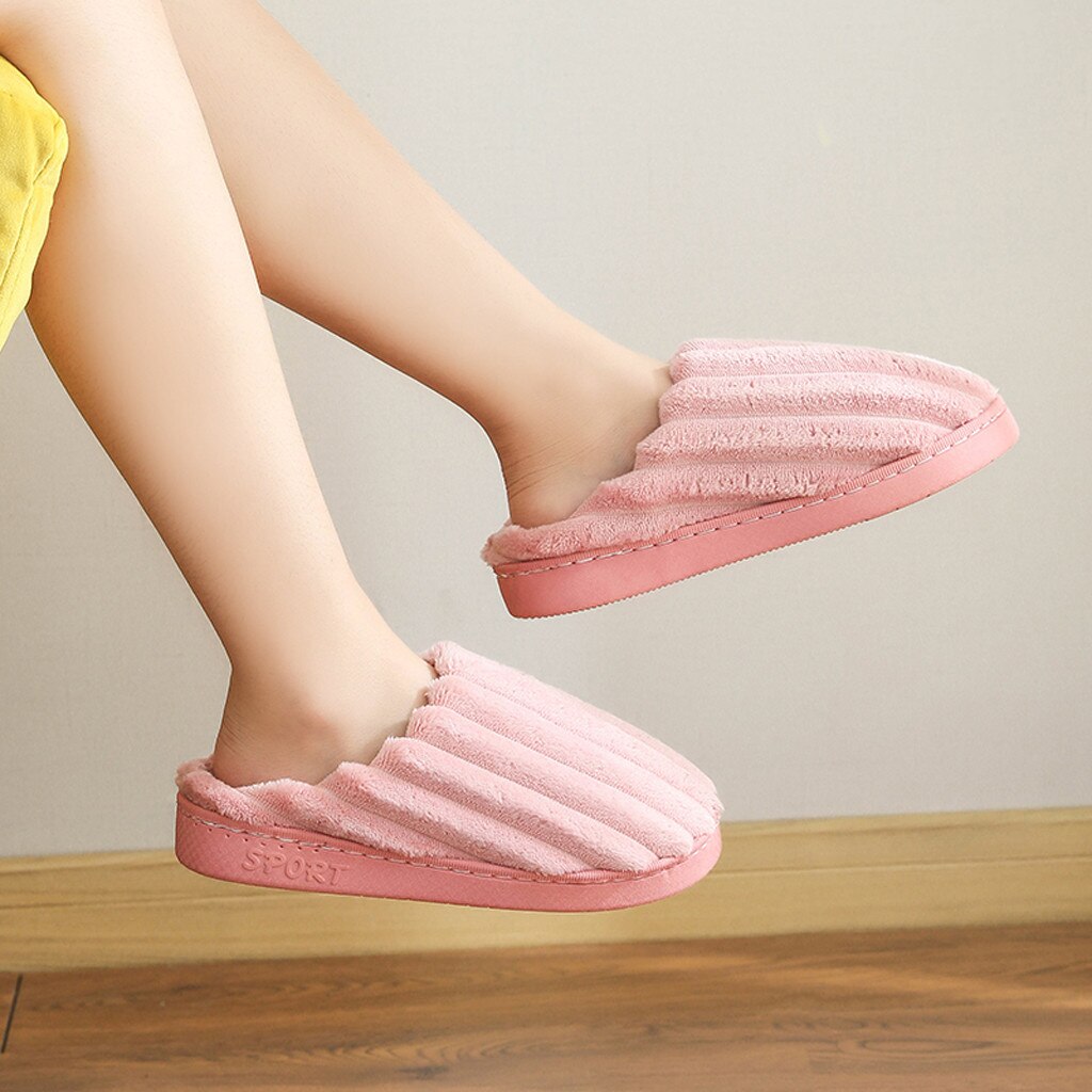 Winter Warme Thuis Vrouwen Bont Slippers Leuke Effen Kleur Indoor Katoen Dames Slippers Zachte Memory Foam Koppels Schoenen # P30